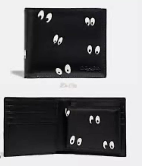 COACH X DISNEY SPOOKY EYES BLACK 3 In 1 BILLFOLD WALLET